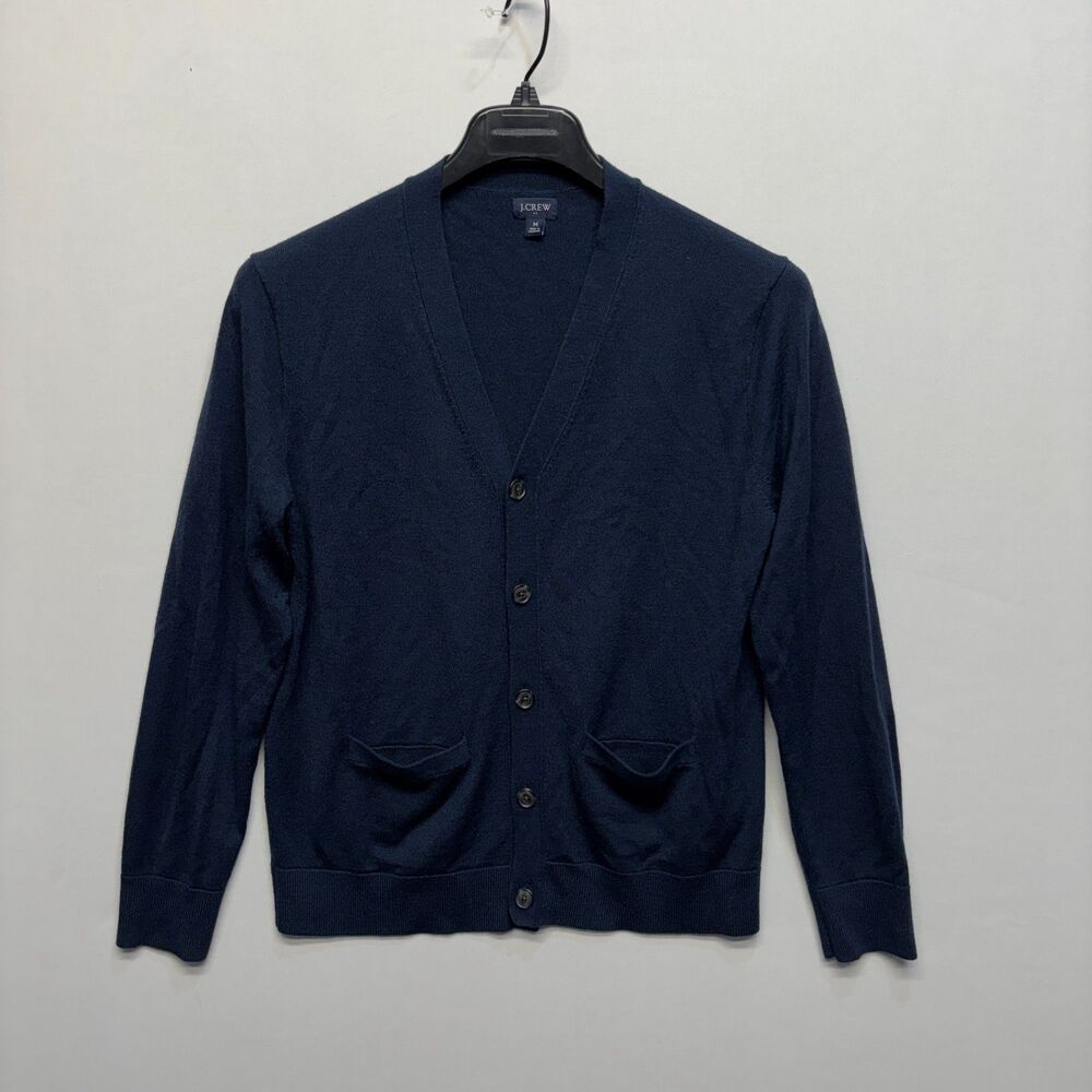 J Crew Men Cardigan Sweater Size Medium Merino Wool Blend HO23 Blue C093 -21